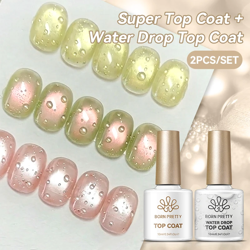 BORN PRETTY 10ml Wassertropfen-Überlack für DIY Wassertropfen-Form Maniküre Ohne Abwischen Selbstnivellierend Abziehbar UV-LED-Funktionsgel 1/2 Stück