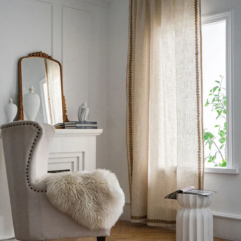 Cotton Linen Curtains 84 Inch Length 1 Panel Rod Pocket Boho Blackout Light Filtering for Living Room Baby Bedroom Window Drapes