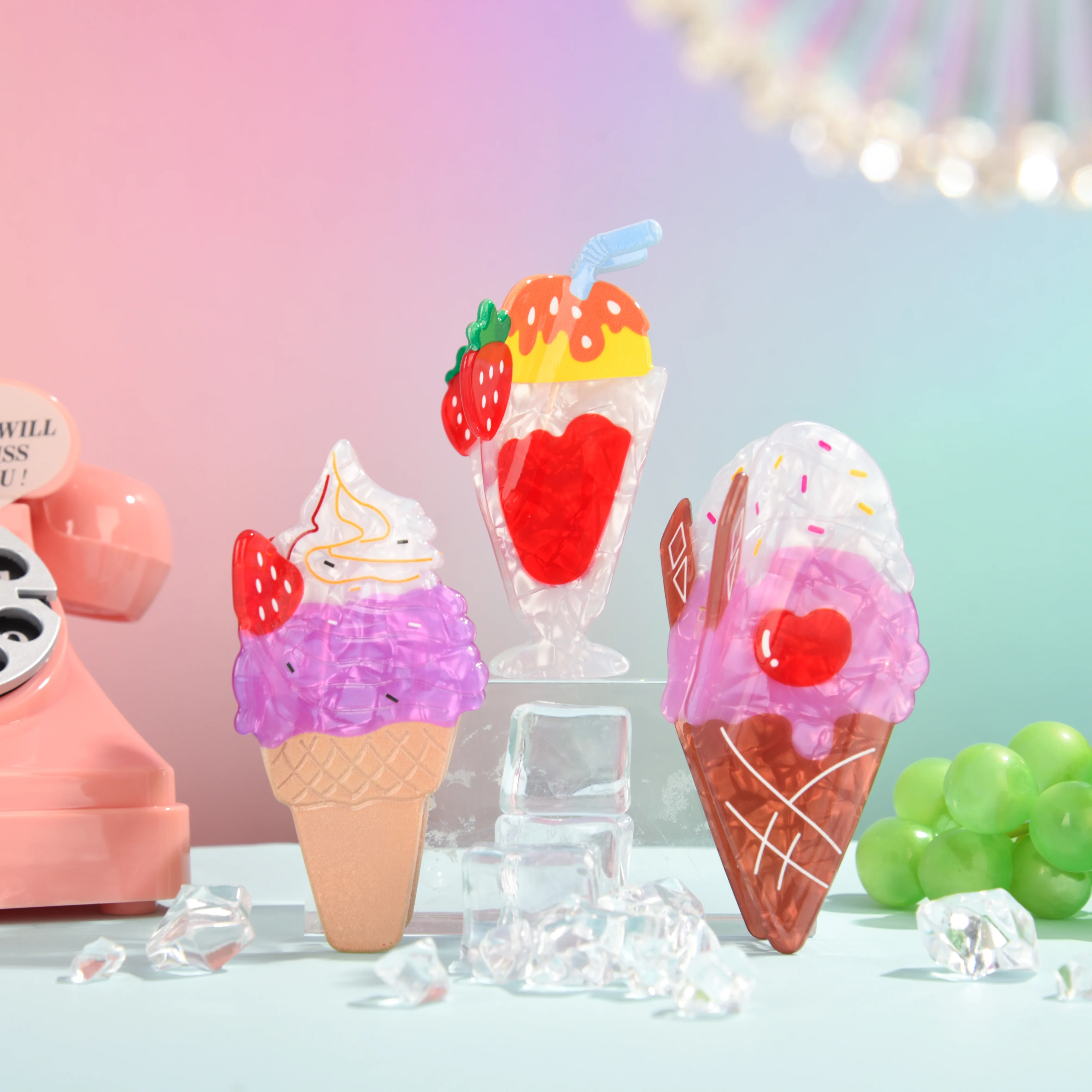 

NEW Cherry Strawberry Ice-cream Cone Hair Claw Acrylic Claw Clips Summer Trendy Hair Clips for Women Girls Hair Accessories