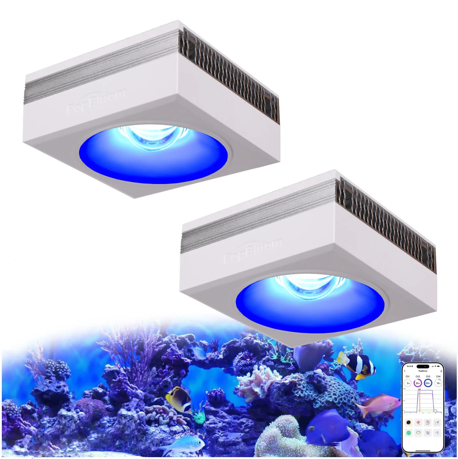NUOVA Lampada LED WiFi PopBloom RL90 per Acquario, Luce a Spettro Completo per Crescita Coralli, Illuminazione per Acquari Marini