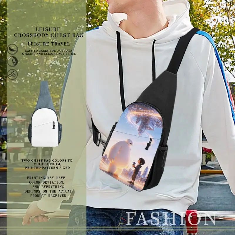 

Сумка на грудь Big Hero 6 Baymax, повседневная сумка через плечо для мужчин, легкая дорожная сумка через плечо для езды на велосипеде