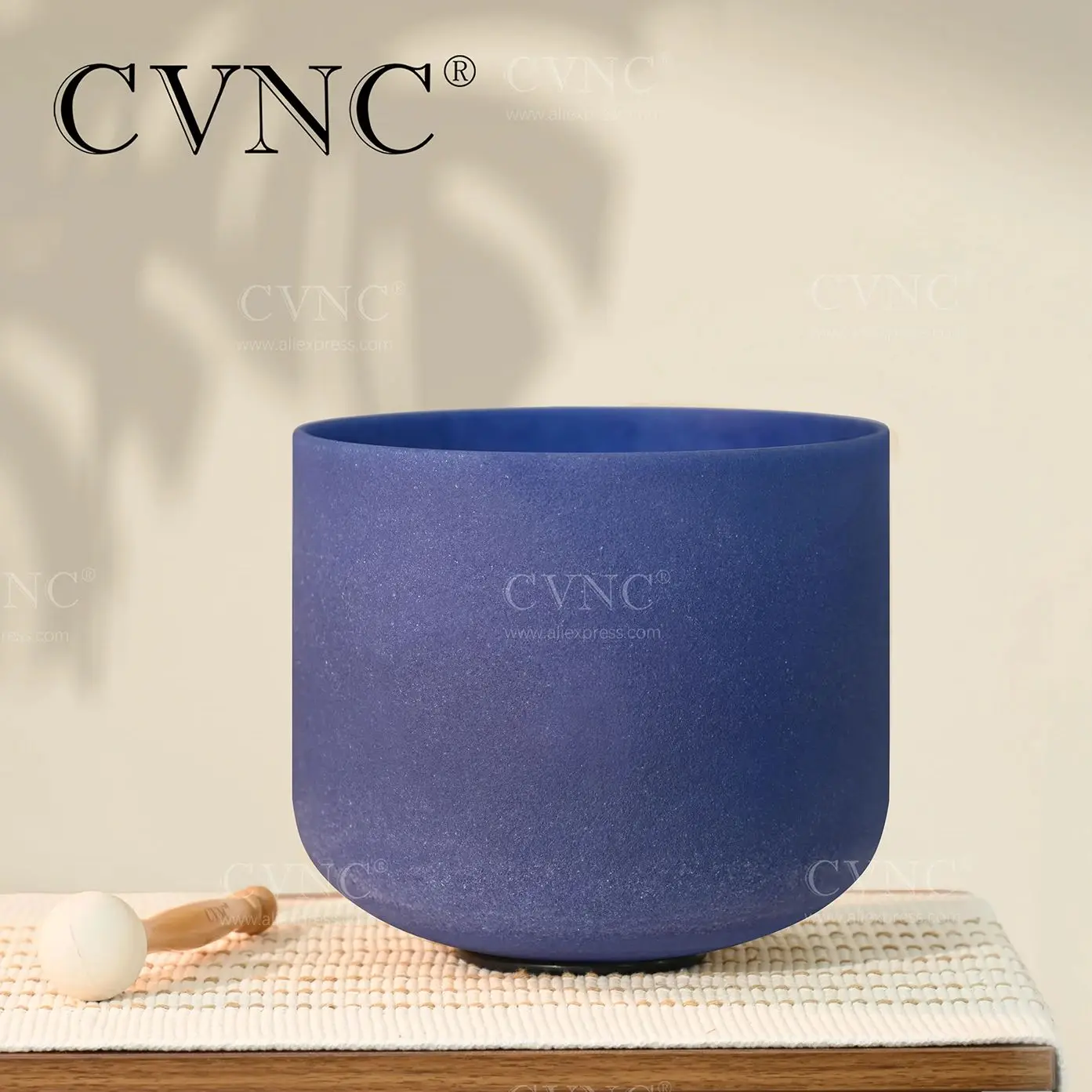 CVNC 10 Inch A Note Color of Sapphire Gemstone Chakra Quartz Crystal Singing Bowl for Sound Healing  with Mallet