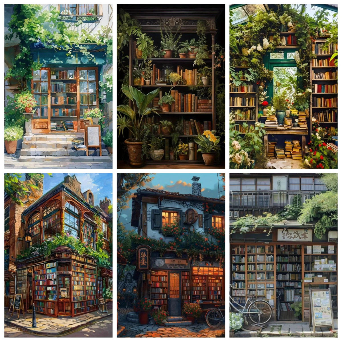 

500/1000/1200/2000PCS Puzzles for Adults , Vintage Art Green Plant Library Jigsaw Puzzles Educational Games Home Decor Gifts