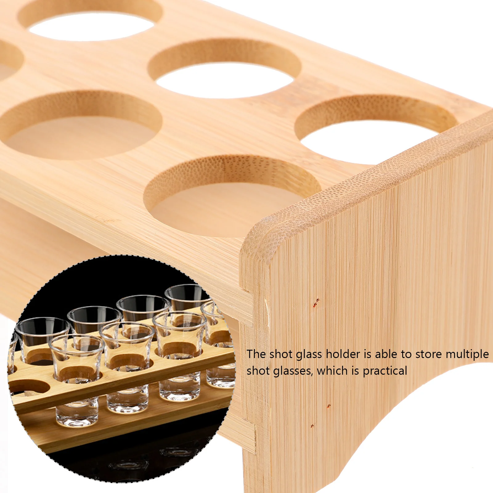 Display Shelf Bamboo Cup Holder Glasses Whiskey Server Shot Tray Light Brown Cups Storage Rack