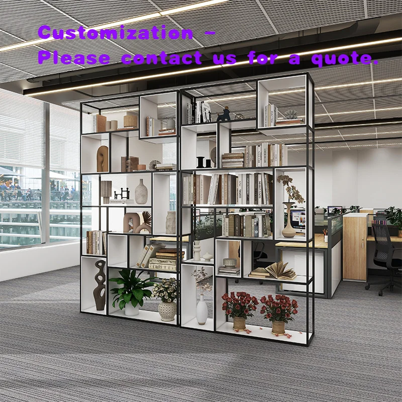 custom.Industrial Style Metal Bookcase Display Shelf Simple Floor Bookshelf Living Room Office Study Partition Supermarket S