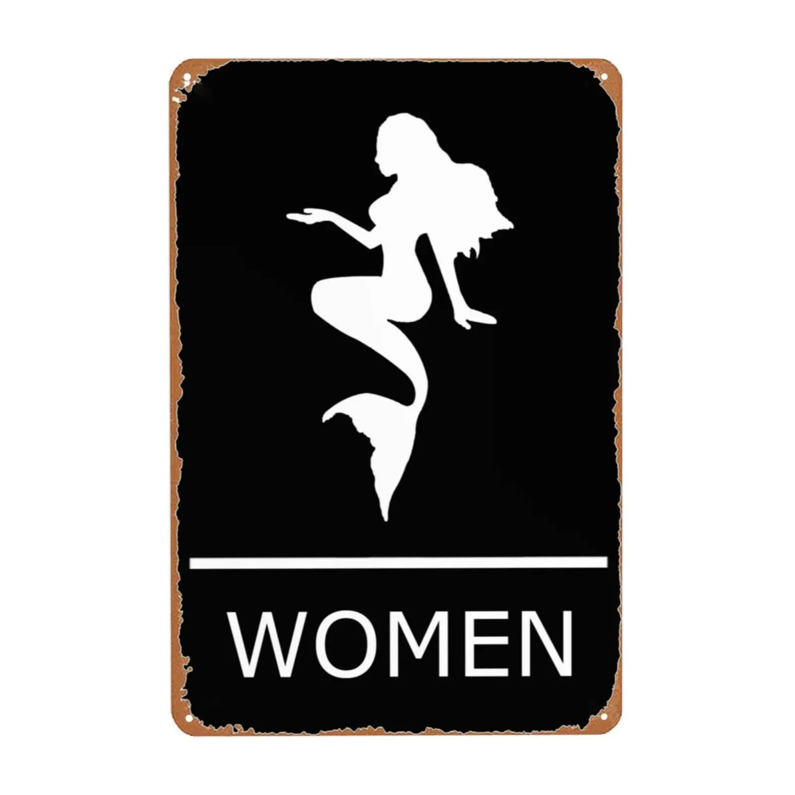 Mermaid Women Restroom Signs, Funny Bathroom Decor and Gift for Lovers of Nautical, Pirates and Beach Themes. Metal Tin Sign, Si