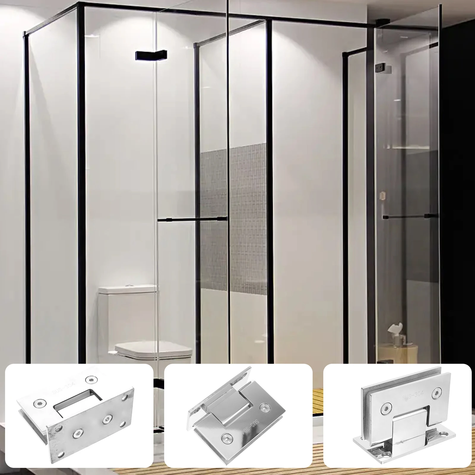 

Stainless Steel Shower Door 90 180 Degree Heavy Duty Glass Door Frameless Bathroom Hardware Replacement Metal Hinge Glass Clamp