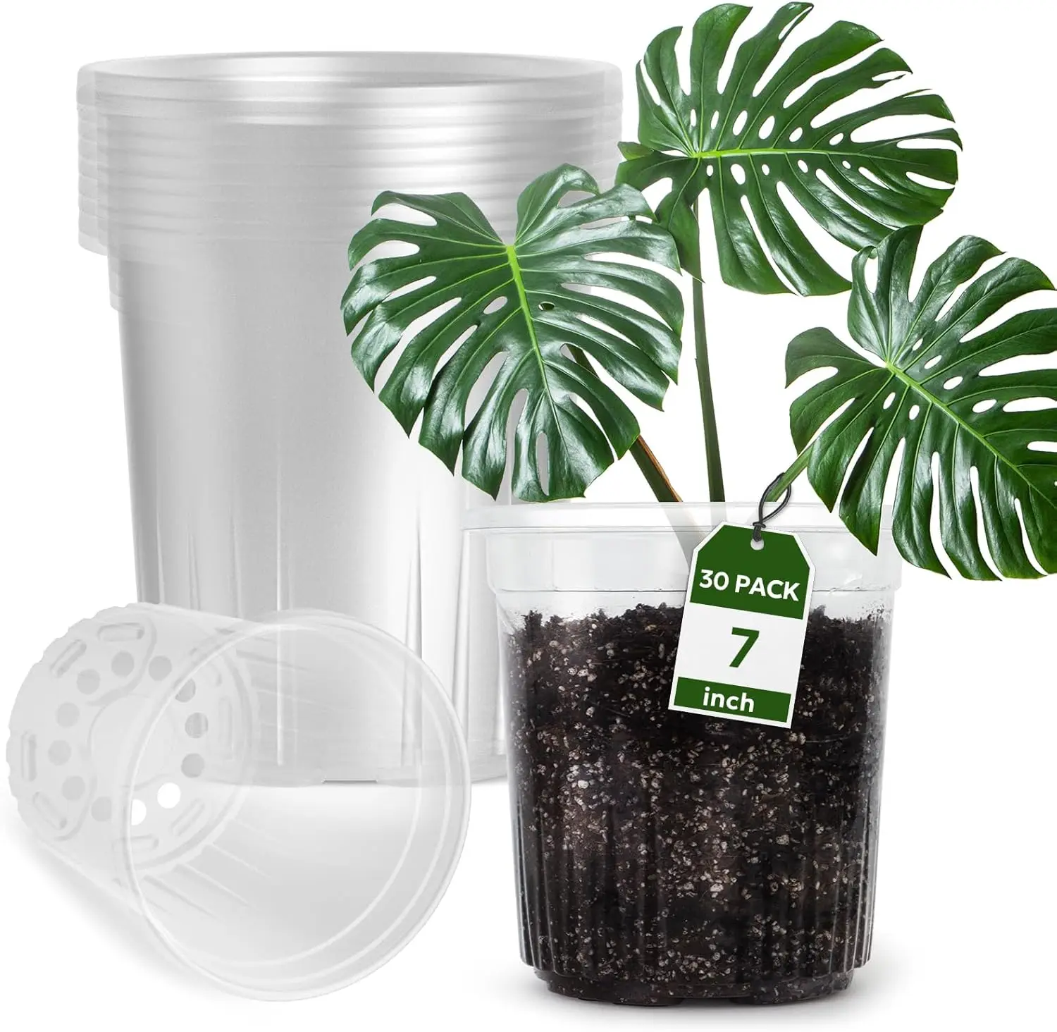 

30 Packs 1 Gallon Reinforced Clear Nursery Pots with Drainage Holes, 7 Inch Transparent Plastic Plant Pot Seedling Plant