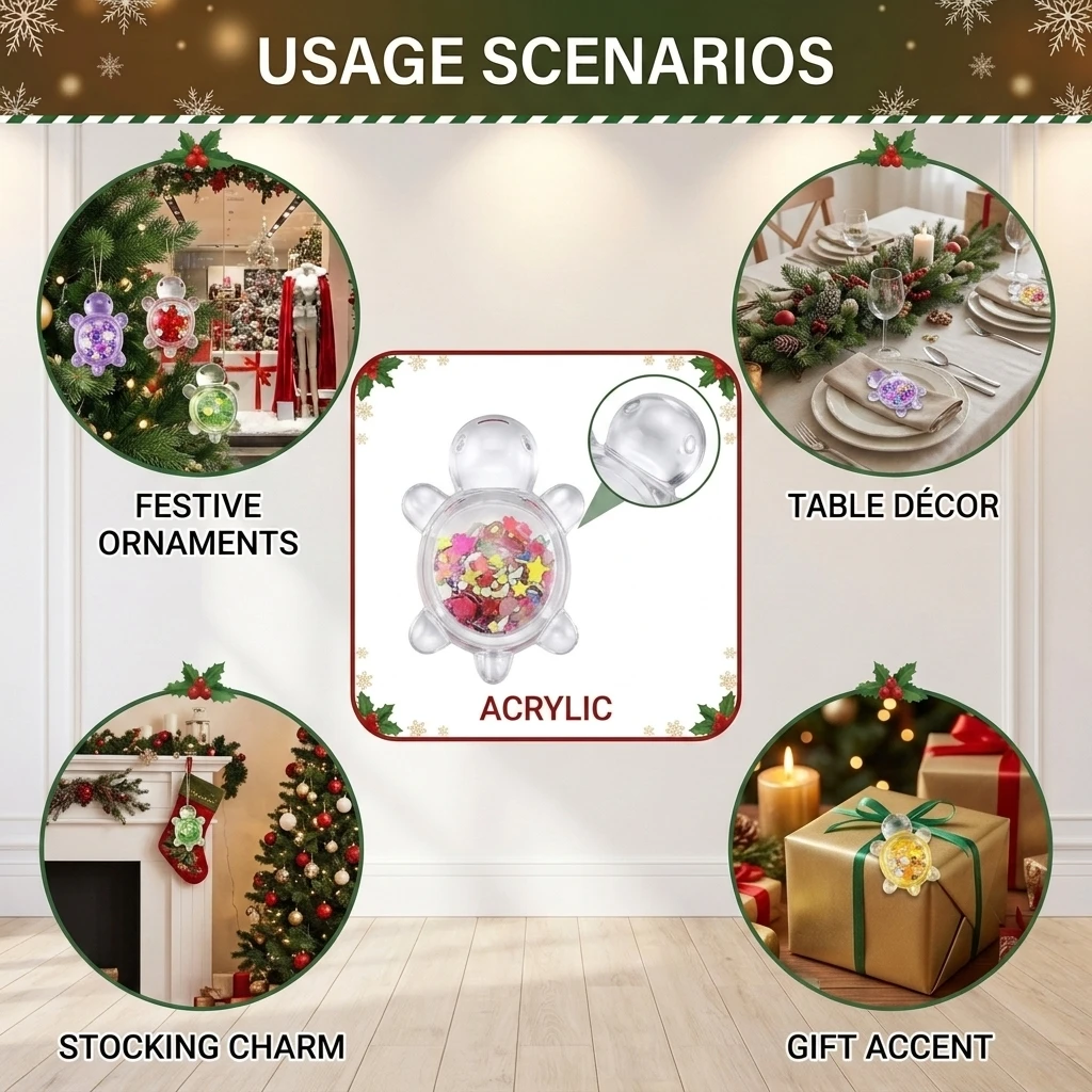 DIY Lovers Acrylic Turtle Pendant Crafting Accessory Cute Glitter Night Light Decor for Home Arts and Crafts Gift