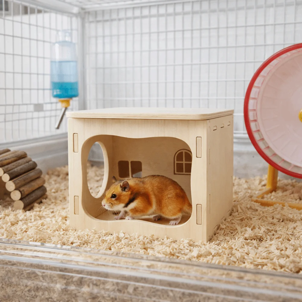 Climbing Structure Wooden Hamster House Detachable Stackable Hamster Villa Chew-Proof Hamster Wooden Hut Playing