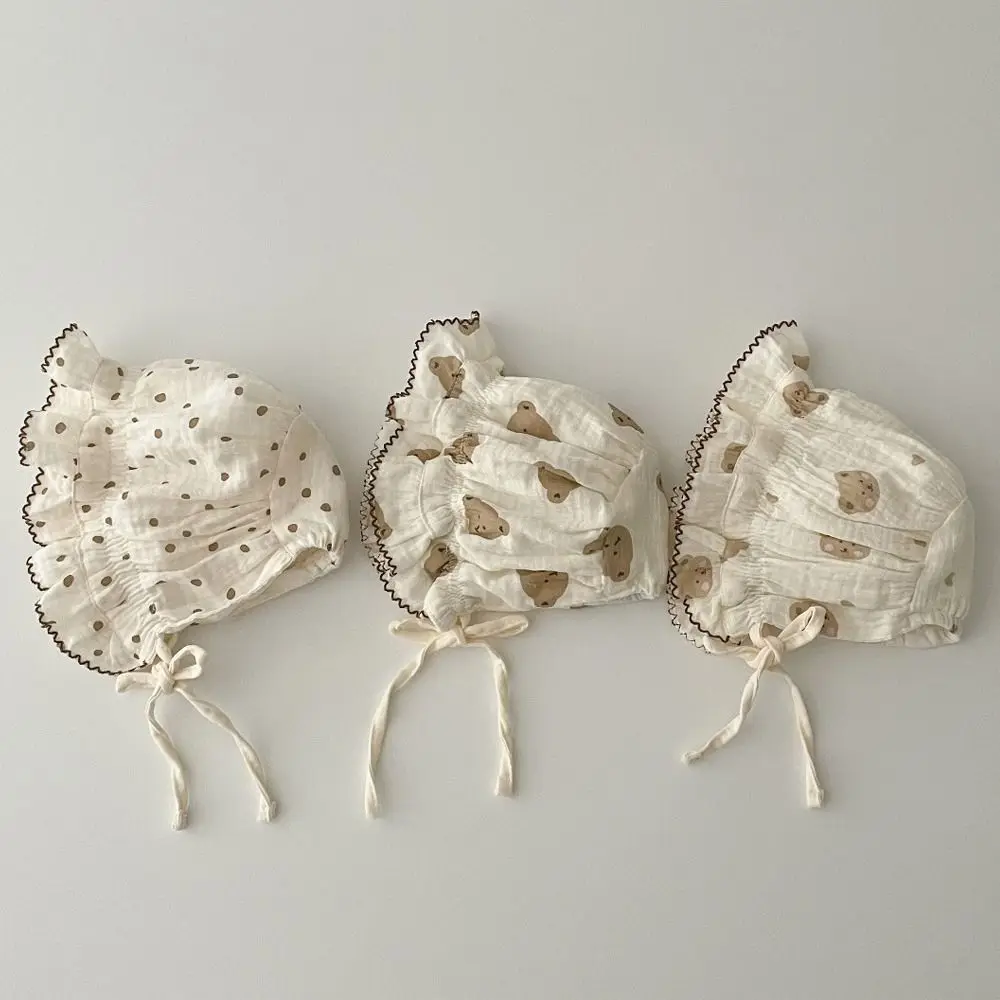 

New Pure Cotton Baby Hat Dot Flower Printed Thin Palace Hat Breathable Princess Cap Photography Prop