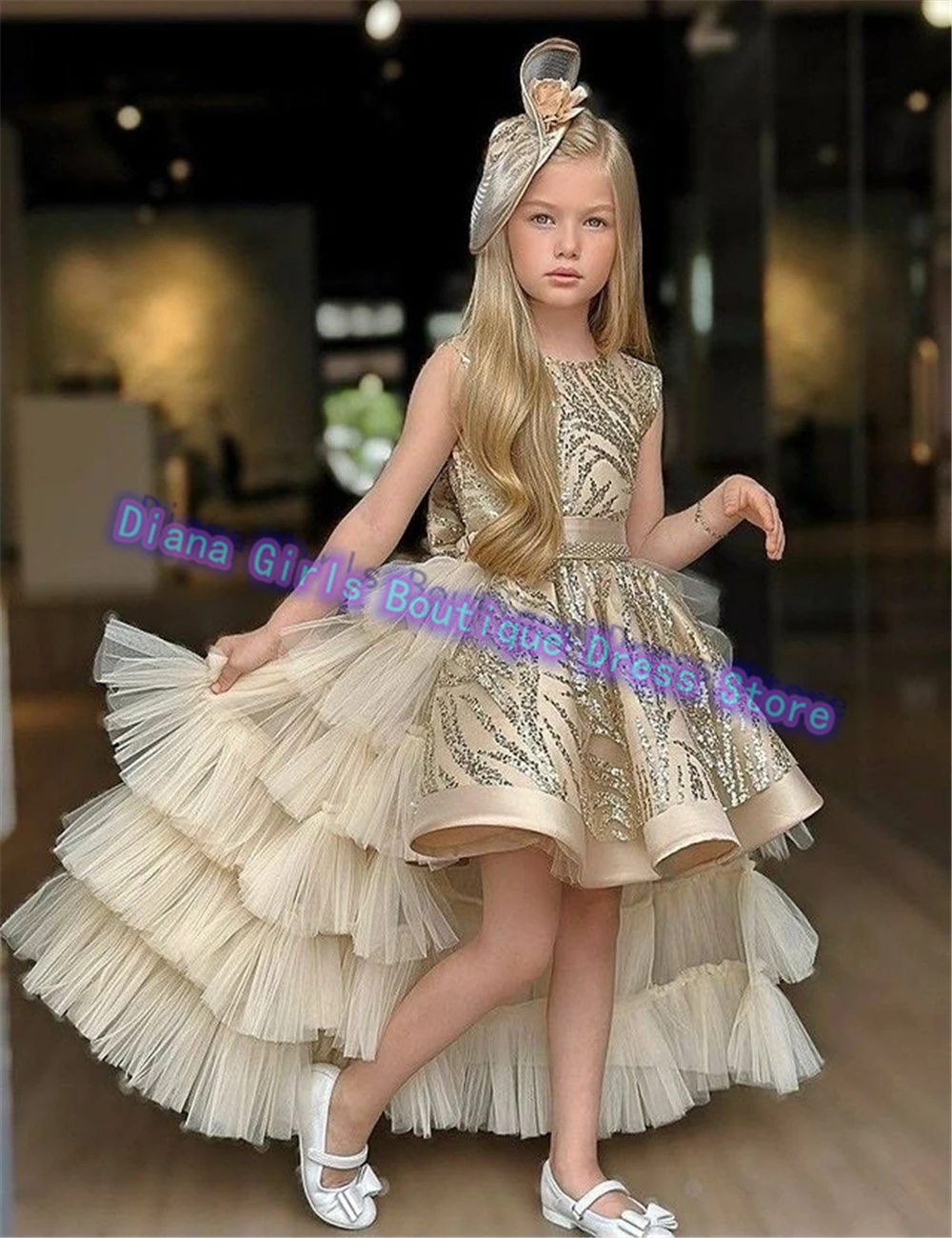 Abito da ragazza di fiori di lusso Puffy Tulle Princess Beauty Pageant abiti da festa di compleanno per bambine abiti natalizi personalizzati