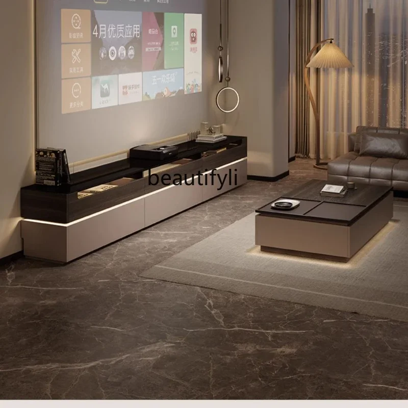 

Italian minimalist TV cabinet coffee table combination living room household light luxury floor high TV cabinet