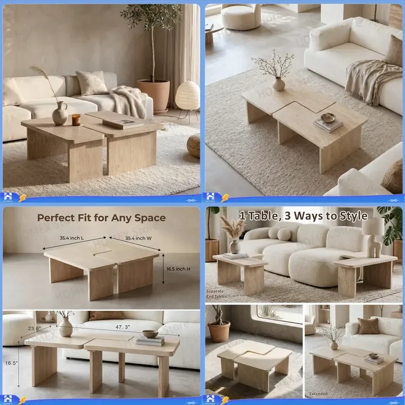 Modular Limestone Coffee Table Set 2 Piece Nesting L Shaped Splicing Center Table Separable Small Unit Corner Table Modern