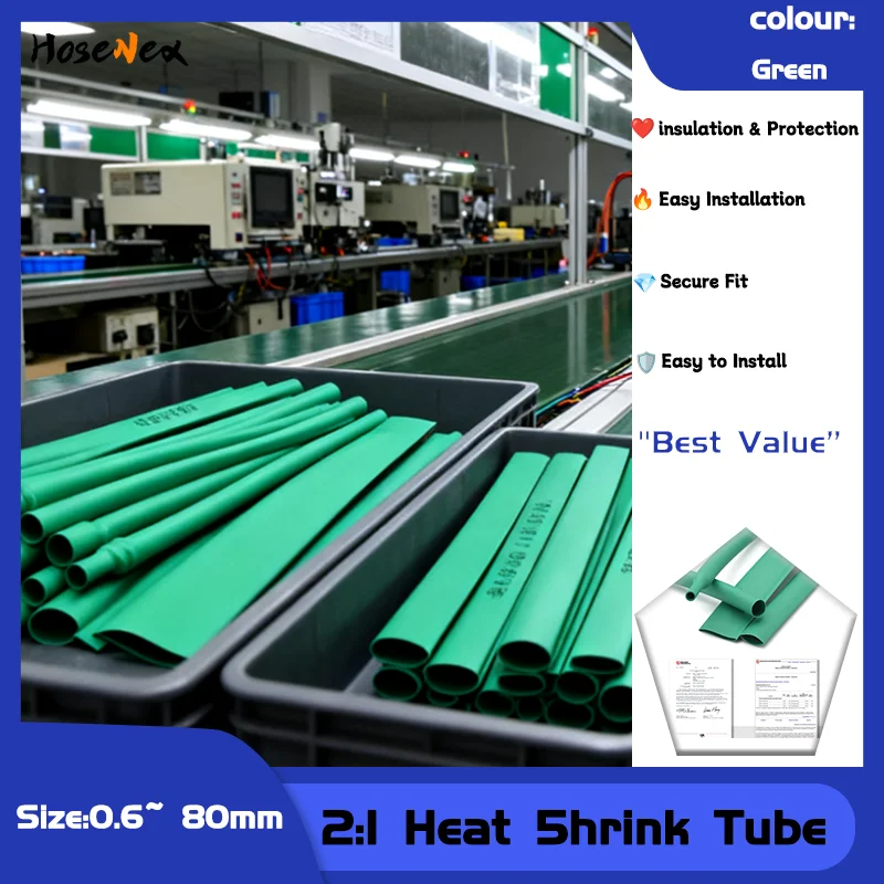 DIY Green Heat Shrink Tubing:Insulation &cWaterproof Protection for 0.6~80mm Diameter with 2:1 Shrink Ratio Cable Sleeves Wiring