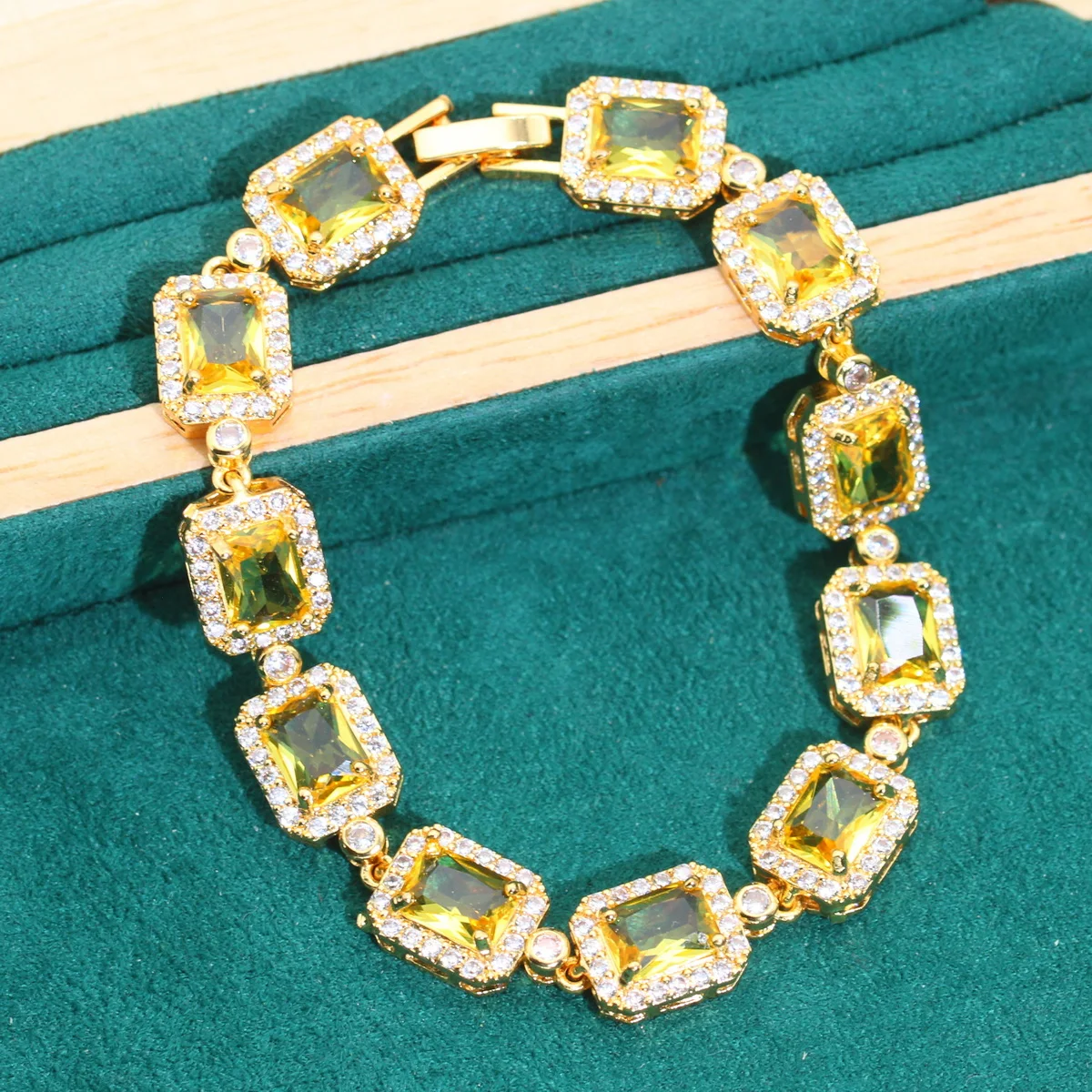 Shine Gold Color Jewelry Sets For Women Wedding Noble Yellow Zircon Bracelet Earrings Necklace Pendant Ring Dating Gifts