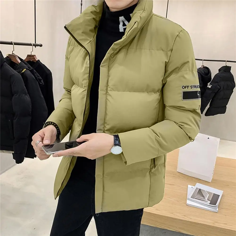 Parka acolchada de algodón para hombre, abrigo con cuello levantado, bordado de letras, estilo coreano, a prueba de frío, relleno esponjoso, talla grande