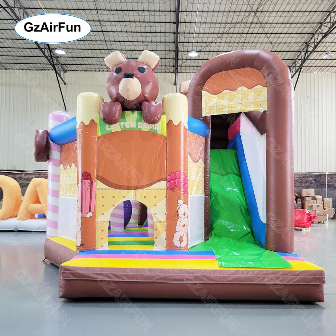 Popular Commercial PVC Party Equipment Bear Bouncy Castle With Slide Inflatable Soft Play Bounce House for Sale