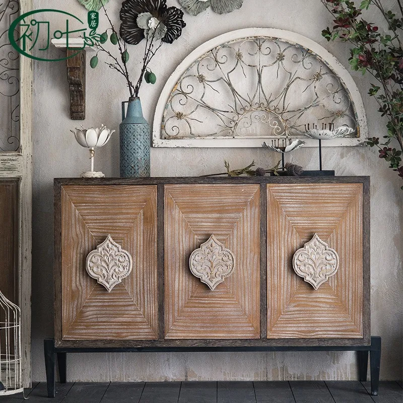 New Chinese style old entrance cabinet storage cabinet light luxury homestay TV cabinet dining bar retro dining