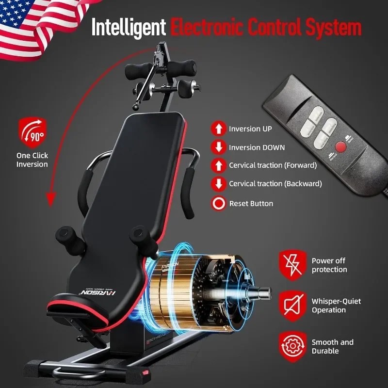 Electric Inversion Table for Back Pain Relief/Heavy Duty Inversion Table 350 LBS Capacity with 180 Degree Full Inversion