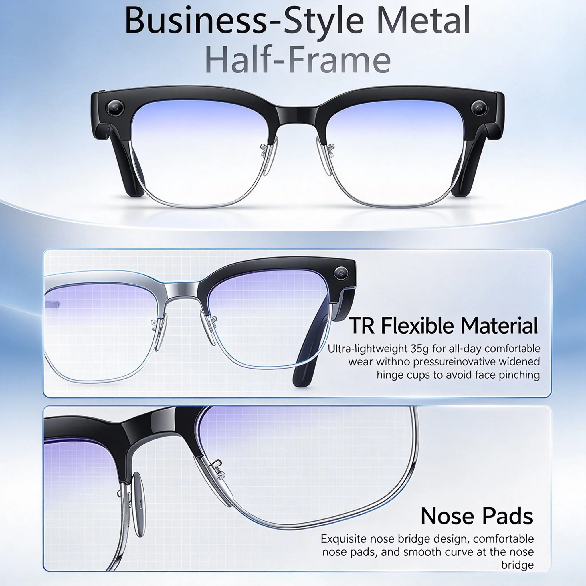 8MP Camera Smart Glasses Video Recording AI Photo Recognition Bluetooth Call Language Translation Voice Sunglasses New Upgrade