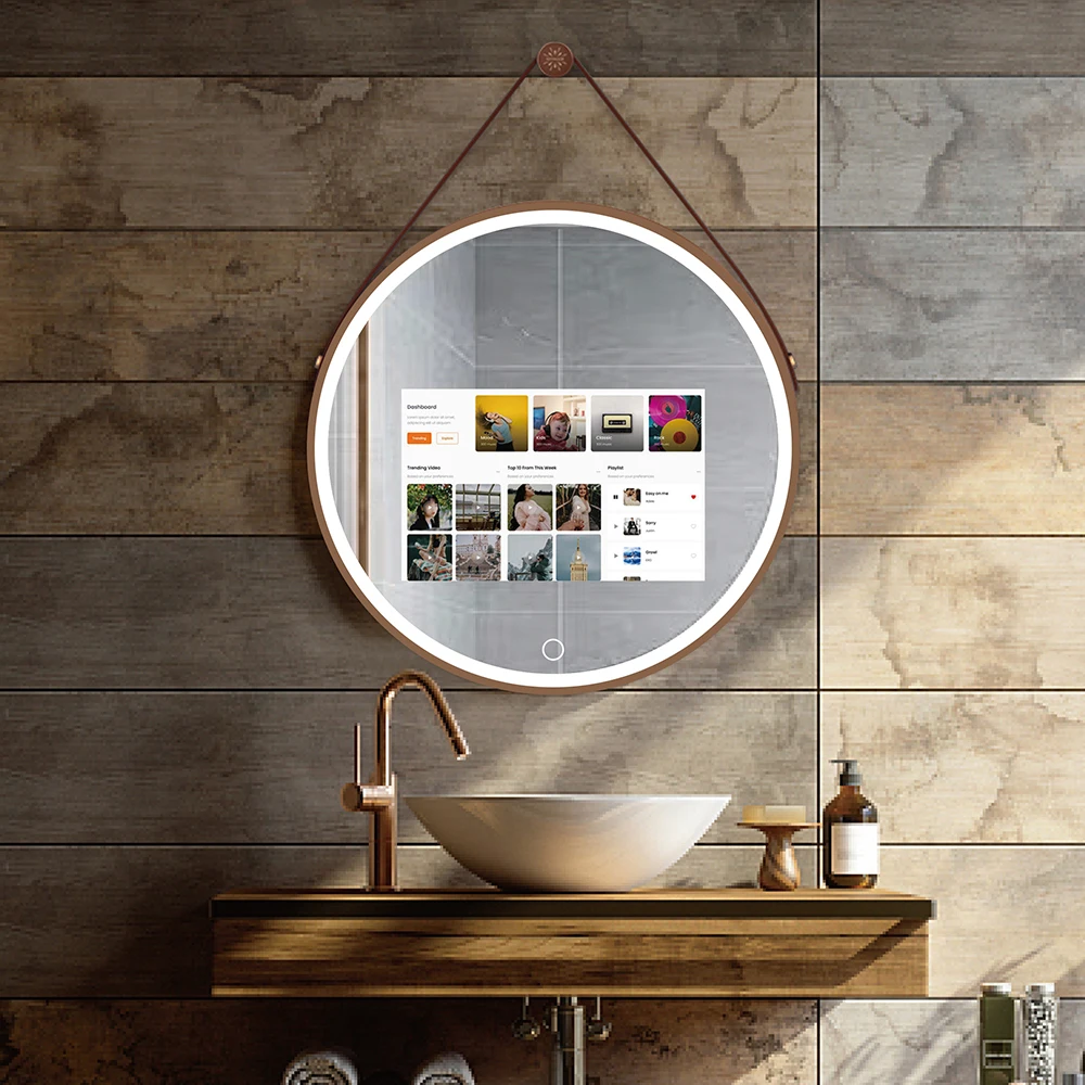 New Modern Style Time display TV Screen Bathroom OEM ODM Smart Mirror