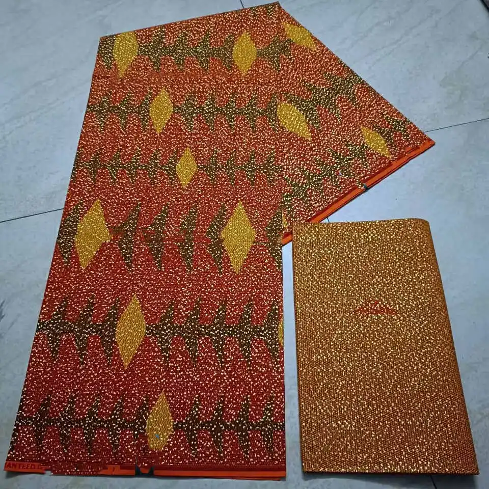 Ankara African Fabric gold  Real Wax Fabric Nigeria Ghana Style Tissu Sewing Dress Craft DIY 100% Cotton 4+2yards