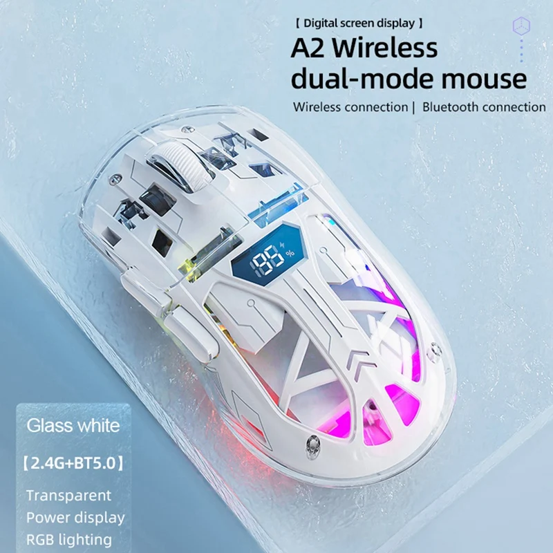 Mouse sem fio transparente com tela digital, 2.4g rgb 4000dpi ajuste de 5 etapas, teclas graves, mouse gamer bluetooth