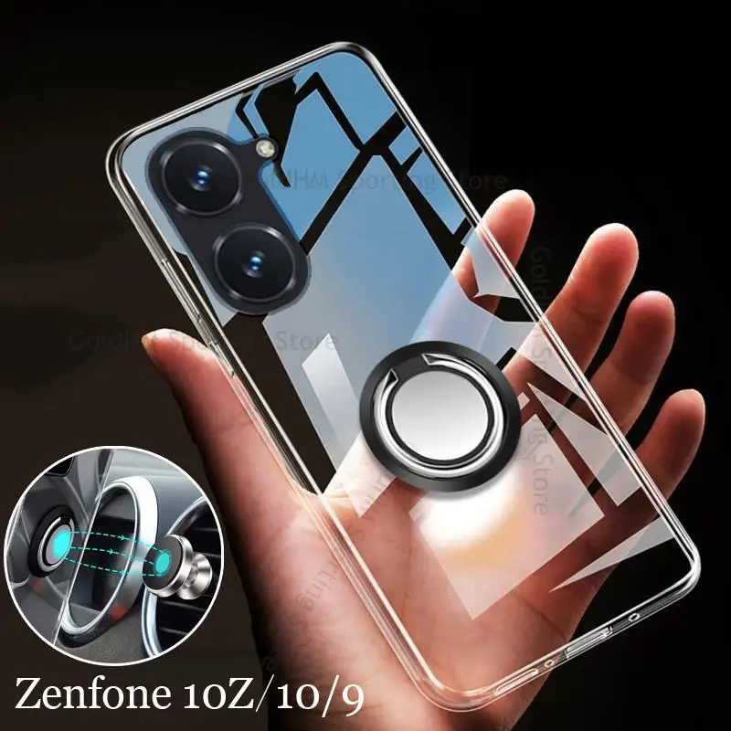

For Asus Zenfone 10 10z Crystal Transparent Soft Silicone Case For Zenfone 9 9z Magnetic Ring Stand Holder Cover For Zenfone10 9