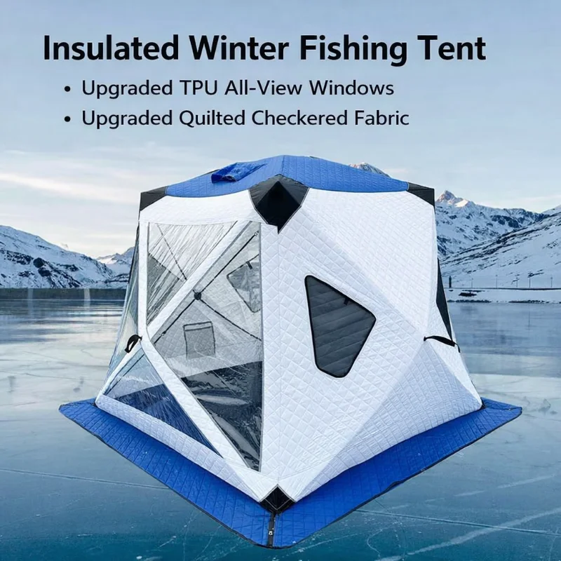 TPU Window & LED Ice Fishing Tent - Insulated Portable Shelter with Lighting, for Winter Camping and Outdoor Hikes