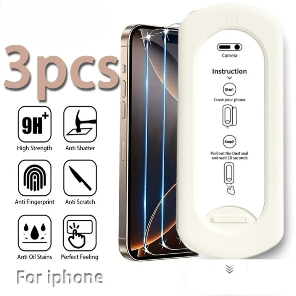 

3 шт. HD прозрачная защитная пленка для экрана для iPhone 16 15 14 Pro Max 15 14 Plus 13 12 11 Pro XR XS Max One Click Dust Free закаленное стекло