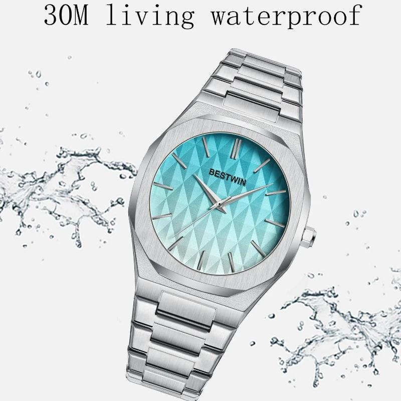 BESTWIN 983 التدرج شخصية موضة ساعة رجالي الفولاذ المقاوم للصدأ مقاوم للماء ساعات كوارتز للرجل Relojes Para Hombres
