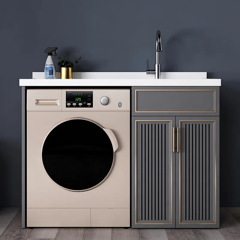 Aluminum bathroom cabinet integrated balcony washing machine cabinet with rubbing board basin cabinet combination laundry cabine