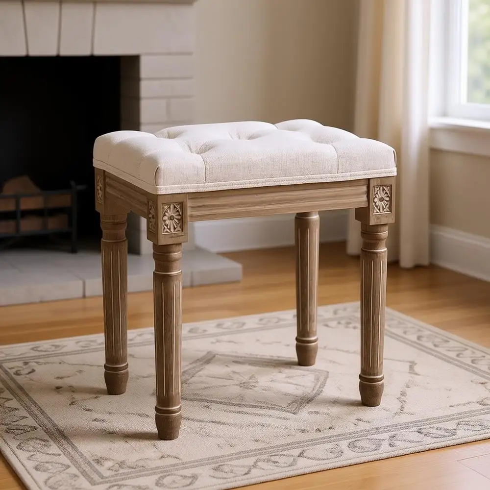 

Бежевый пуф-оттоманка с мягкой обивкой 18,5 дюймов для столовой, гостиной, спальни, кабинета для игры на пианино и туалетной комнаты