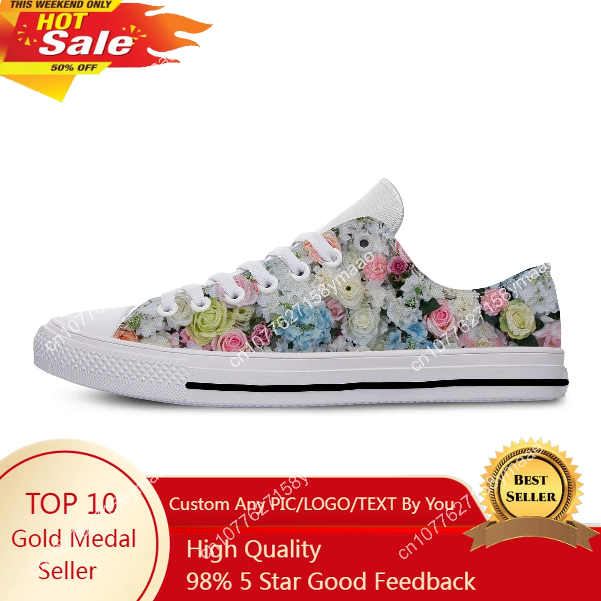 

Hot Colorful Flower Wedding Rose Petals New Arrive Fashion Lightweight Classic Canvas Shoes Men Women Casual Breathable Sneakers