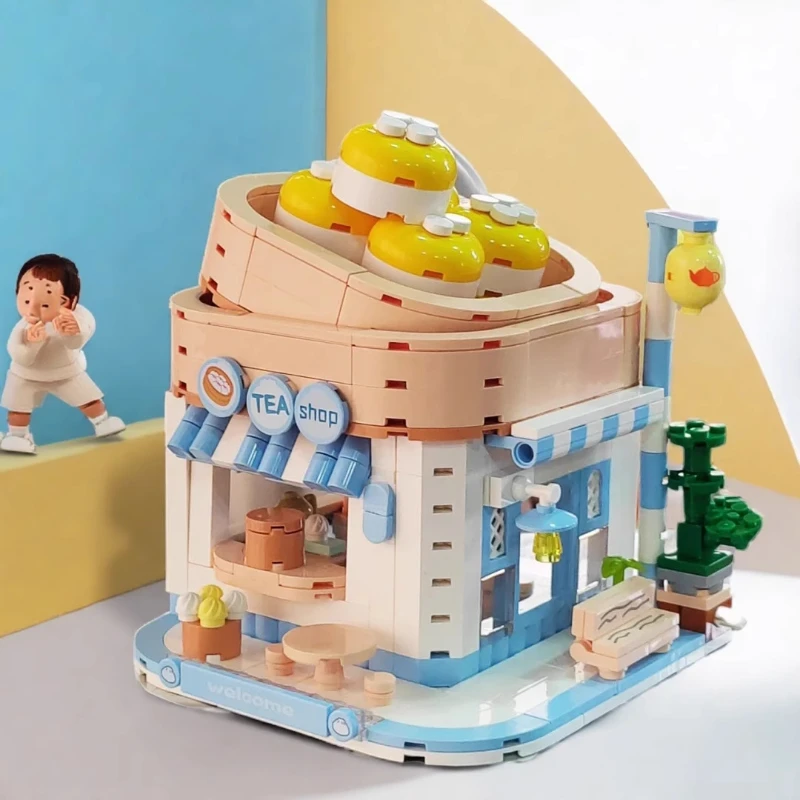 Sweet Shop اللبنات عرض الشارع لغز تجميع الجسيمات الصغيرة نموذج الحلي مجموعة ألعاب الأطفال الهدايا