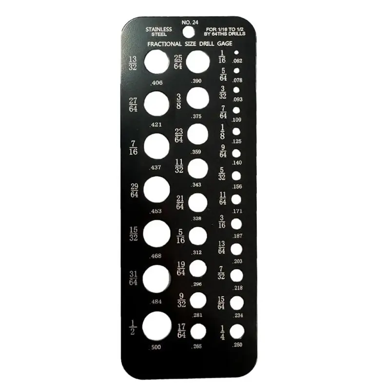 Must Have Bolt Gauge 29-Hole Stainless Steel Drill Gauges In 1/16 Inch To 1/2 Inch Size-Bits 17/64-1/2 0.062-0.250 Black