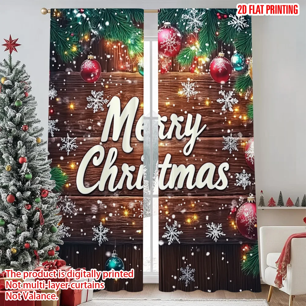

2pcs 2D flat printing Merry Christmas Curtain Christmas Winter Miracle Versatile Fabric Without Electricity Festive Wall Decor