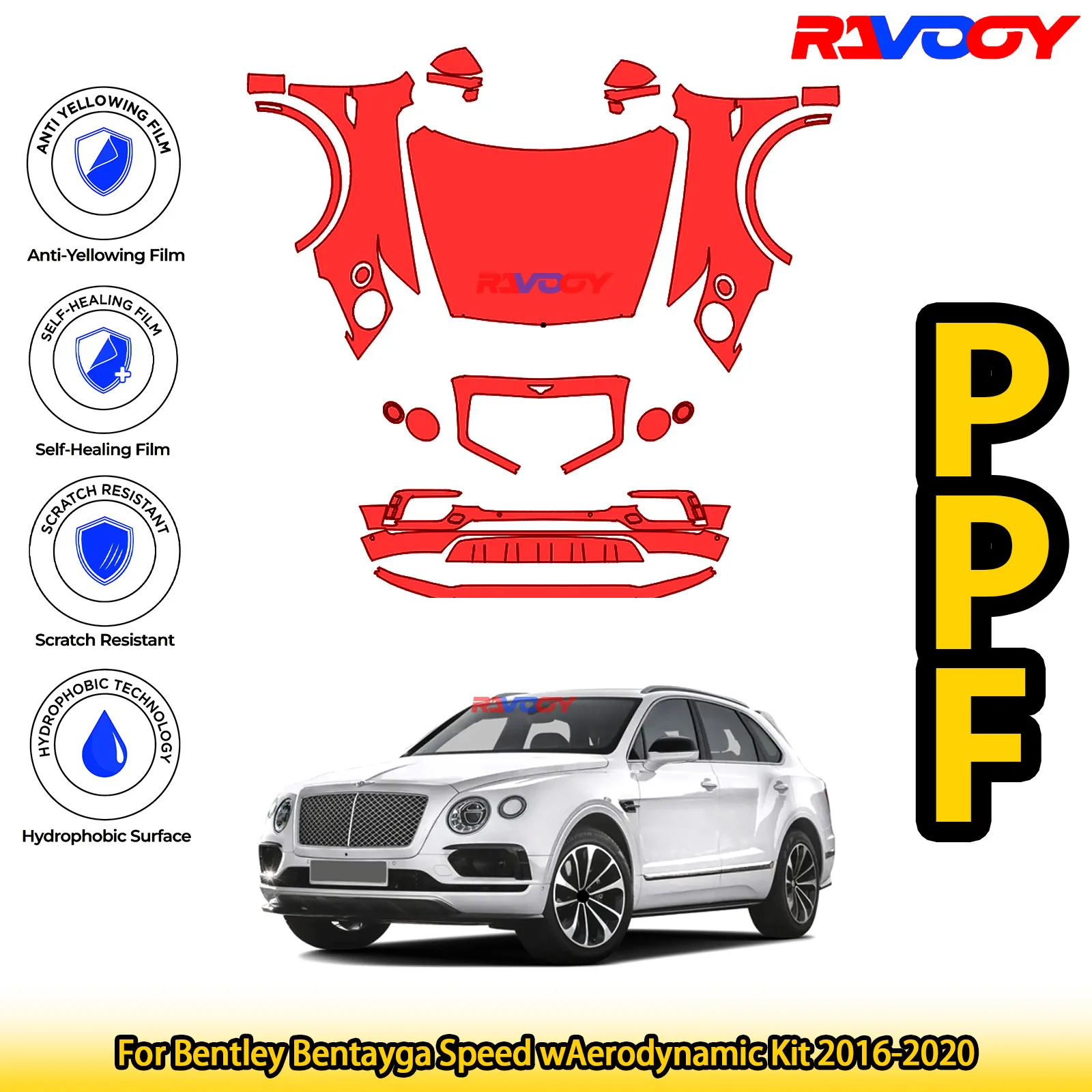 

For Bentley Bentayga Speed wAerodynamic Kit 2016-2020 Glossy Matte Black Precut front PPF Kit Paint Protection Film
