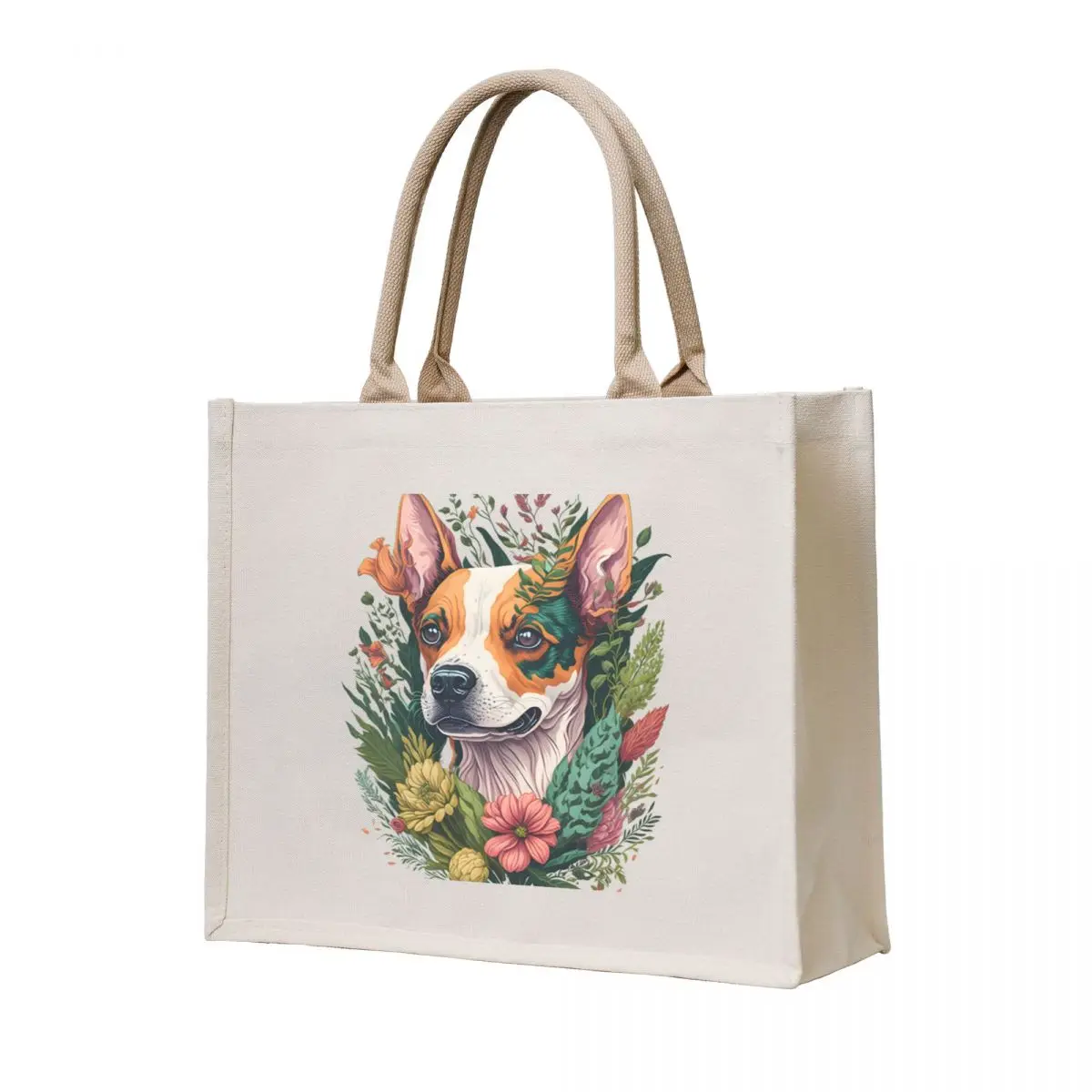 

Vintage Paws: Adorable Doggy Delights with Flowers Tote Bag Portable shopping bag Customizable tote bag personalized tote