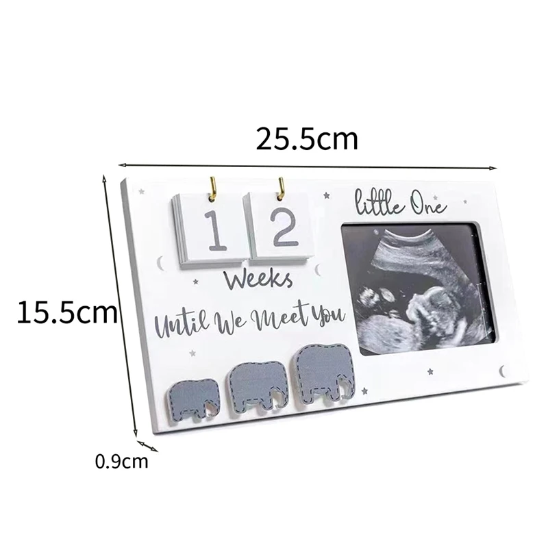 Sonogram Picture Frames com Contagem Regressiva Semanas, Elephant Nursery Decor, Informações Nascimento