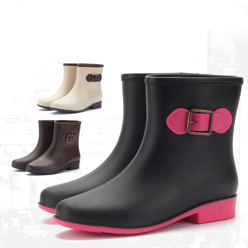 

Ladies Rain Boots Thickened Galoshoes Women's Non-Slip PVC Galoshes Mid-Calf Martin Waterproof Rain Boots Rubber Shoes