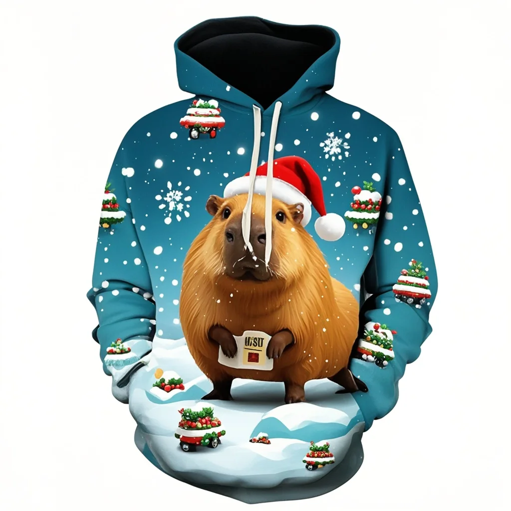 

Men Sweetshirts Capybara Print 3D Hoodie Oversized Long Sleeve Hooded Pullovres Women Kids Clothes Christmas Anime Fashion Hoody