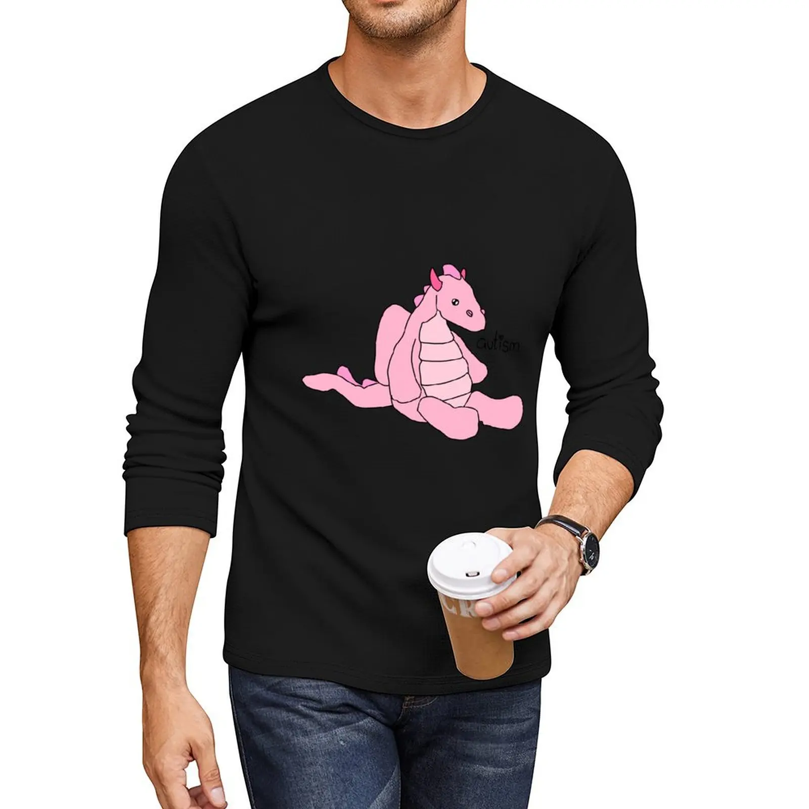 

Pink Autism pride dragon Long T-Shirt animal print shirt for boys customized t shirts anime clothes tops mens t shirt graphic