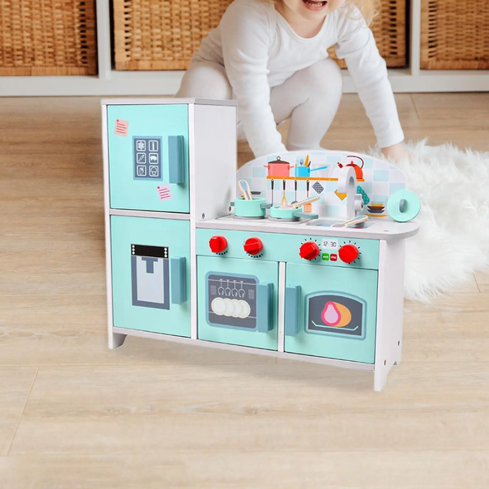 Kids Play Kitchen Toy with Fridge and Accessories Toy for Boys Girls Kids