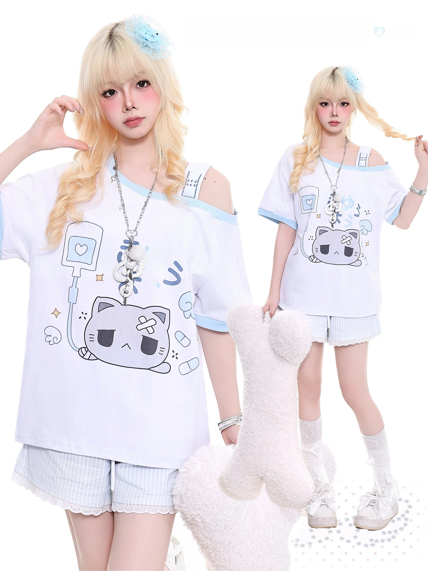 

Милая мультяшная футболка с оранжевым принтом, женская летняя свободная футболка с открытыми плечами и боковым воротником, дышащая, удобная, с коротким рукавом