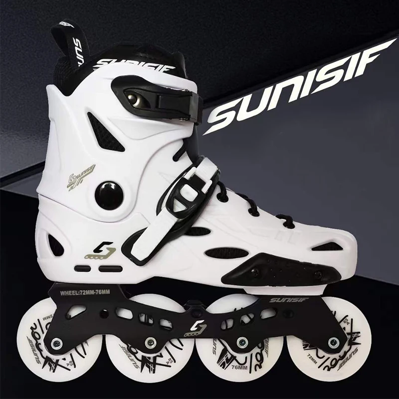 

sunisif Adults Unisex Inline Slalom Skates Outdoor Street Fitness PU 4 Wheels Roller Skates Shoes