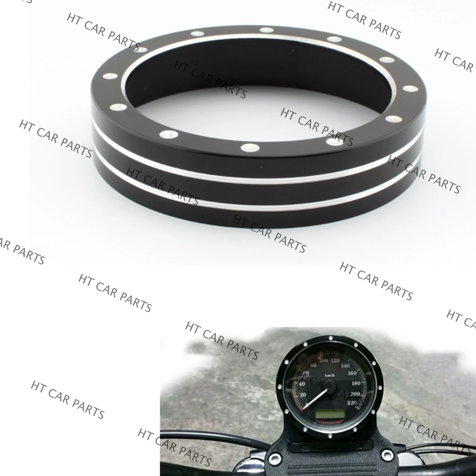 

For Harley XL883 1200 72 Harley X350 2023 1Pc Black + Silver B Style of Motorcycle Speedometer Gauge Bezel Trim Ring