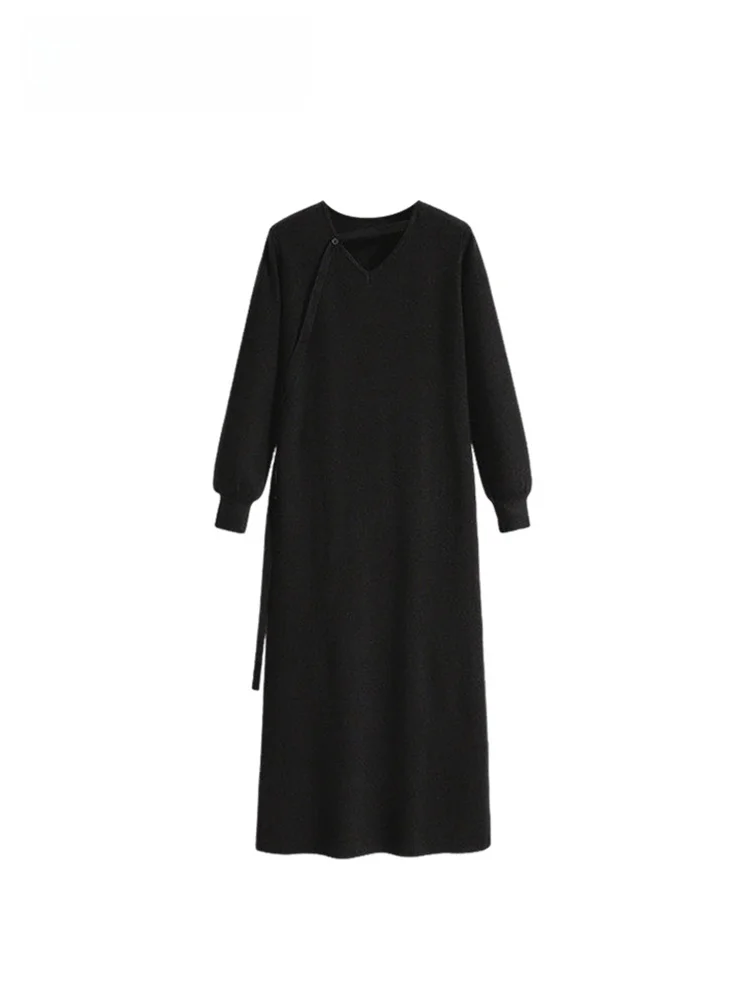 

plus Size Women's V-Ne Long Sve Dr Autumn Winter New Sle Slimming Versatile Design Knitted Thiened Ciwalk Dr