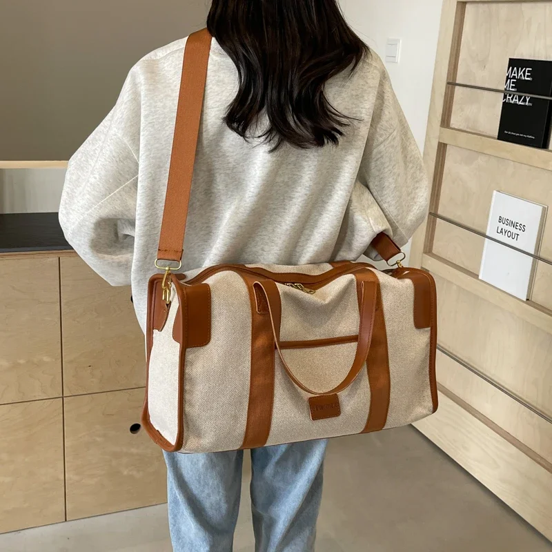 Bolso de viaje de gran capacidad para mujer, bolsa de tela Oxford de alta calidad con bloqueo de Color, multifuncional y a la moda, novedad de 2024